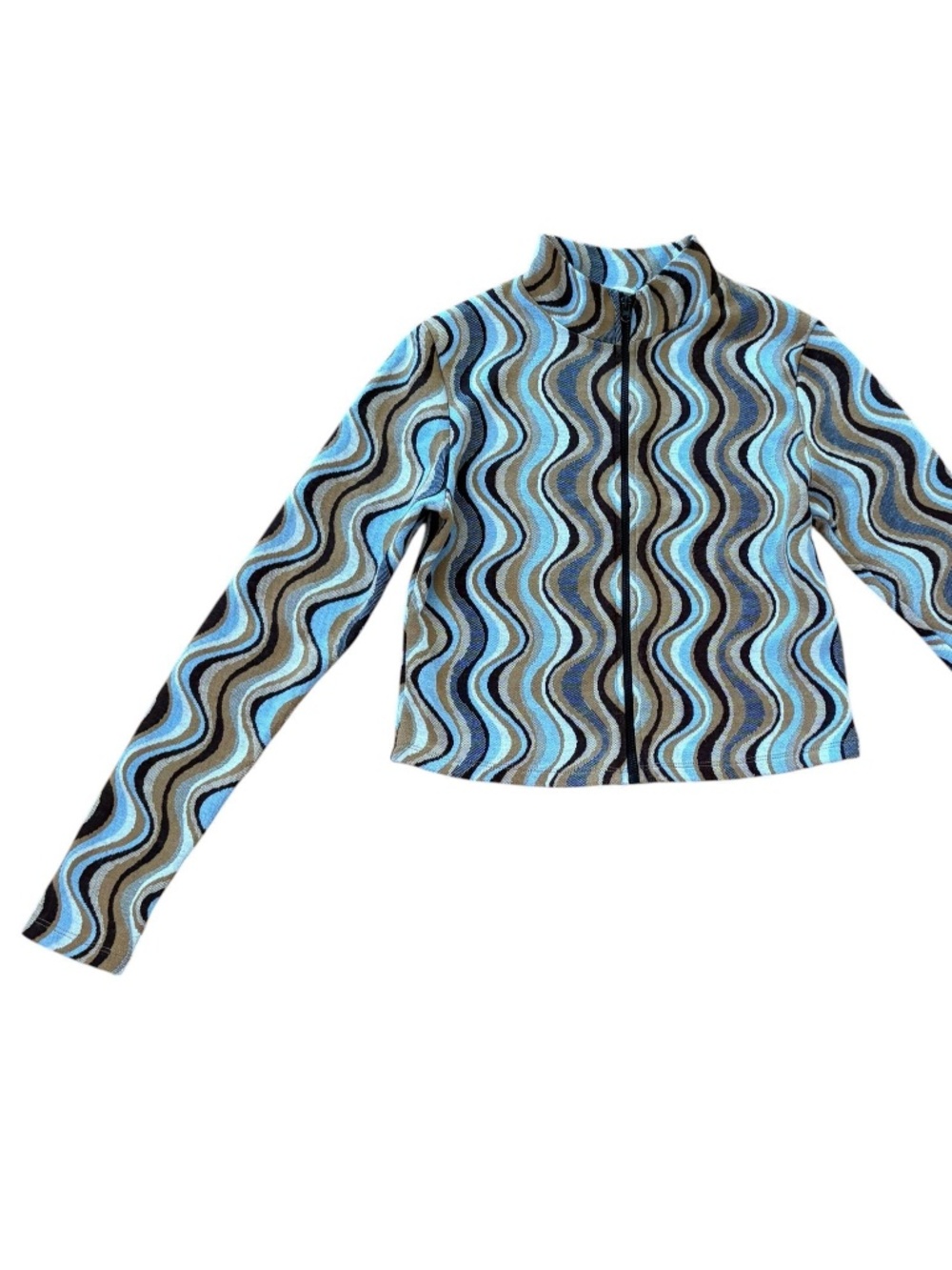 Vintage Groovy Print Euro Zip Up Long Sleeve
